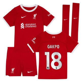 Billige Fodboldtrøjer Liverpool Børn Hjemmebanetrøje 23/24 Rød Kortærmet med Gakpo 18 tryk