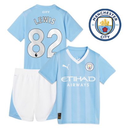 Billige Fodboldtrøjer Manchester City Børn Hjemmebanetrøje 23/24 Kortærmet med Lewis 82 tryk