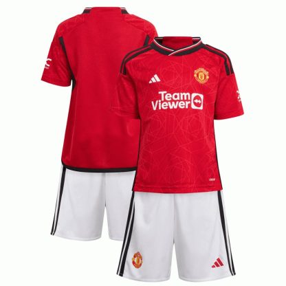Billige Fodboldtrøjer Manchester United Hjemmebanetrøje 2023/24 Børn Kortærmet + korte bukser