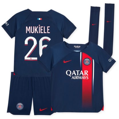 Billige Fodboldtrøjer Paris Saint-Germain Børn Hjemmebanesæt 23/24 Kortærmet Mukiele 26