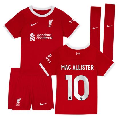 Børn Fodboldtrøjer Liverpool Hjemmebanetrøje 23/24 Rød Kortærmet med Mac Allister 10 tryk