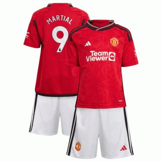 Børn Manchester United Hjemmebanetrøje 23-24 Rød Kortærmet + korte bukser Martial 9