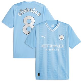 Manchester City Gündogan 8 Hjemmebanetrøje 2023-24 blå kortærmet til mænd