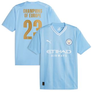 Manchester City Hjemmebanetrøje 2023/24 Kortærmet med Champions of Europe 23 tryk