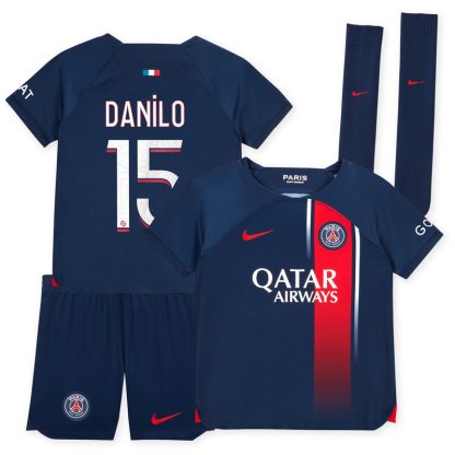Paris Saint-Germain Hjemmebanetrøje 2023/24 Kortærmet børn fodboldtrøjer med Danilo 15 tryk