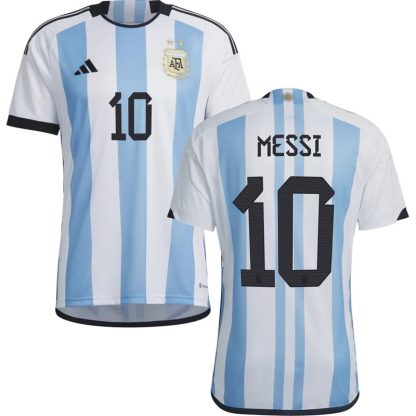 Argentina Hjemmebanetrøje VM 2022 Hvid Blå Kortærmet med MESSI 10 tryk