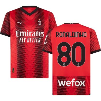 Billige Fodboldtrøjer AC Milan Ronaldinho 80 Hjemmebanetrøje 2023/24 Kortærmet