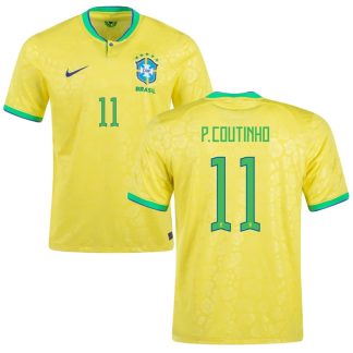 Brasilien Hjemmebanetrøje VM 2022 Gul Kortærmet P. Coutinho 11