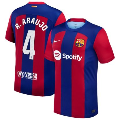 FC Barcelona Hjemmebanetrøje 2023/24 Kortærmet med R.Araujo 4 tryk