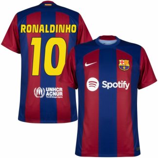 FC Barcelona Hjemmebanetrøje 2023-24 Kortærmet med Ronaldinho 10 tryk