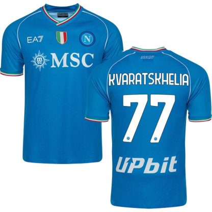 SSC Napoli Hjemmebanetrøje 23/24 Blå Kortærmet Kvaratskhelia 77