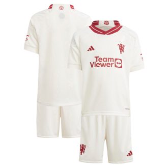 Manchester United Tredjetrøje 2023/24 Hvid Kortærmet + korte bukser til børn
