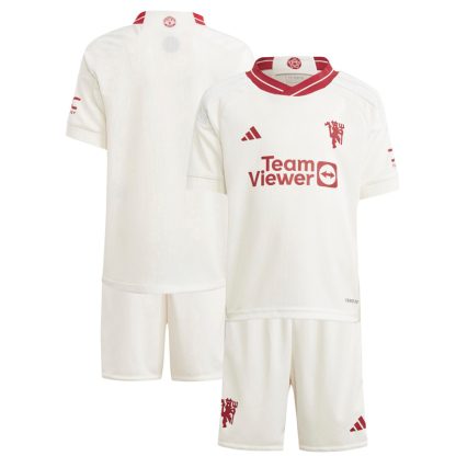 Manchester United Tredjetrøje 2023/24 Hvid Kortærmet + korte bukser til børn