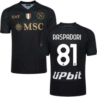 SSC Napoli 3. trøje 2023-2024 Sort Kortærmet med Raspadori 81 tryk