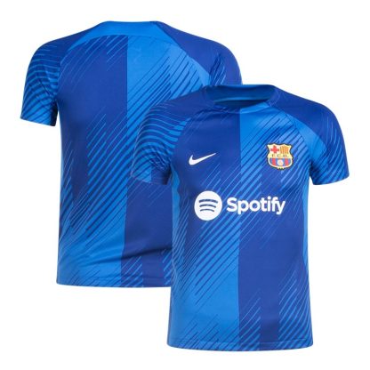 FC Barcelona Trænings T-Shirt Pre-Match Udebane Fodboldtrøje 23/24 Kortærmet Blå