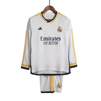 Fodboldtøj Langærmede Real Madrid Hjemmebanetrøje 23-24 Long Sleeve til Børn