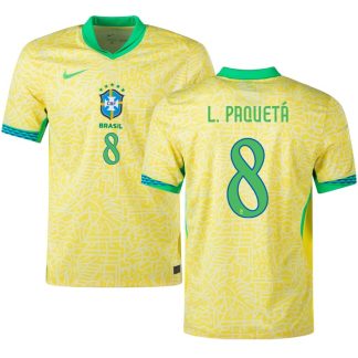 Brasiliens L.Paquetá 8 Hjemmebanetrøje 2024/25 korte ærmer - Gul