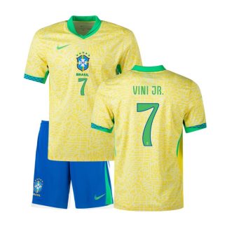 Billige fodboldtøj sæt børn Brasilien 2024/25 Hjemmebanetrøje med Vini Jr 7 tryk