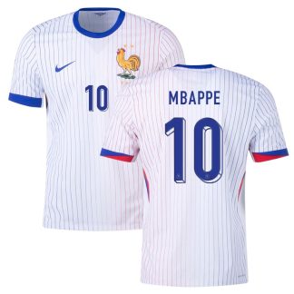 Frankrig Fodboldtrøjer Udebane EM 2024 Kort ærmer med Mbappé 10 tryk