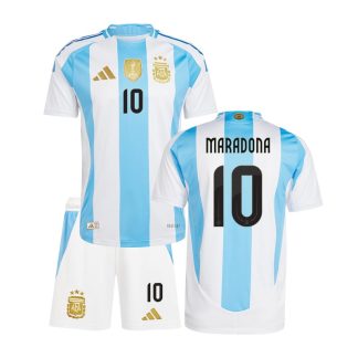 Køb Maradona 10 Argentina Copa América 2024 Børn Hjemmebanetrøje Fodboldsæt