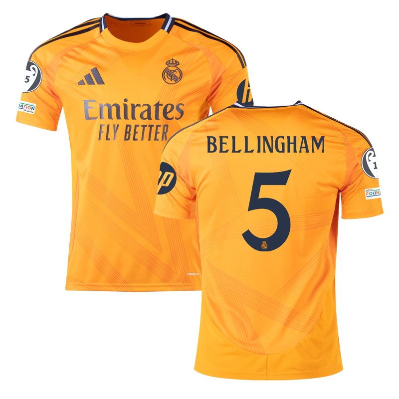Få din Real Madrid 2024/25 Udebanetrøje med Bellingham 5 tryk